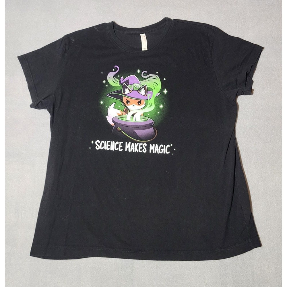 Science Makes Magic Fox Witch Graphic T‎ Shirt Womens 2XL Black Cute Nerd Tee